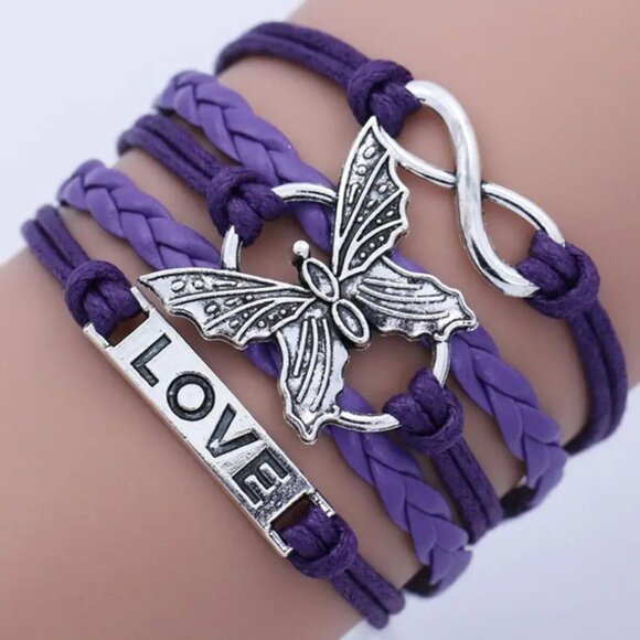 Vintage Leather Wrap Bracelet w/ Love Letter & Butterfly Charm - Picture 1 of 8